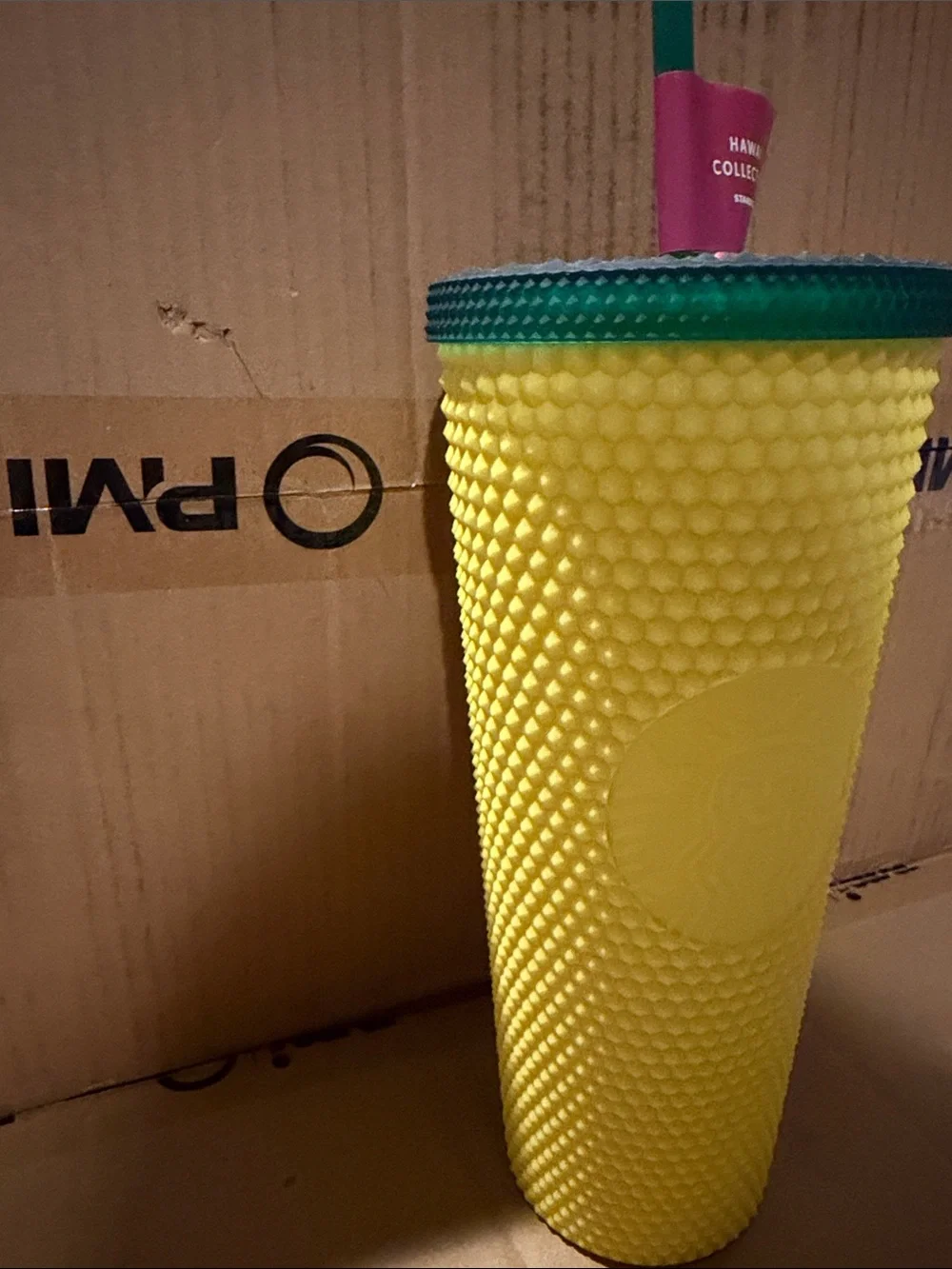 Starbucks Yellow Studded Reusable Cup with Green Lid